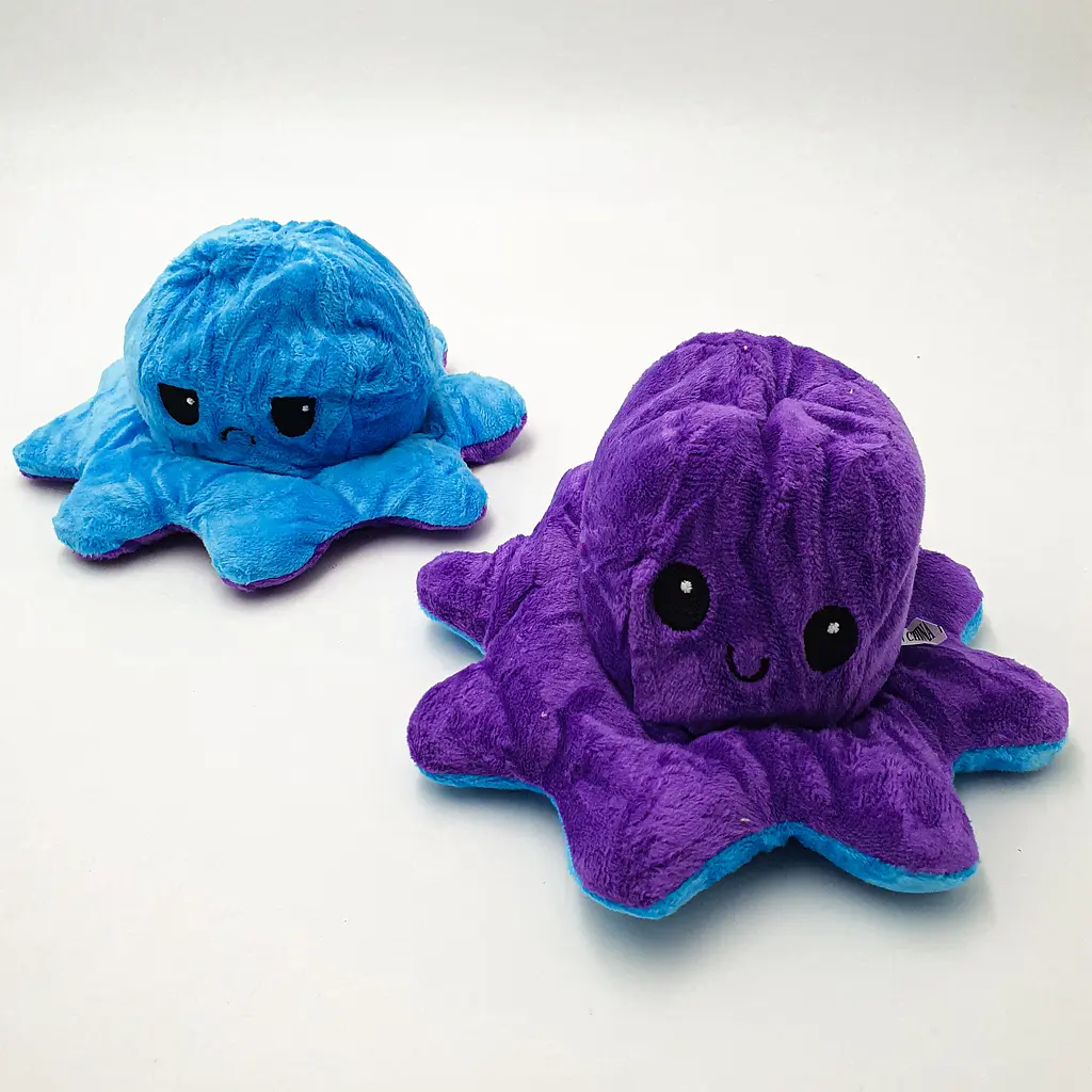 М'яка іграшка Восьминіг перевертень двосторонній веселий сумний Mood Octopus 16 см UKC фіолетово/синій - фото 4