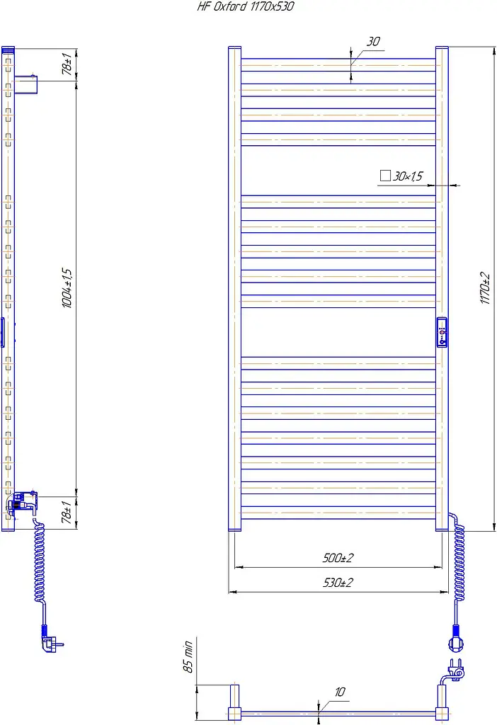Электрический полотенцесушитель HF Oxford 1170x530 white matte 6.1.0203.06.WM, Белый матовый, универсальное (коннектор), Электронный - фото 5