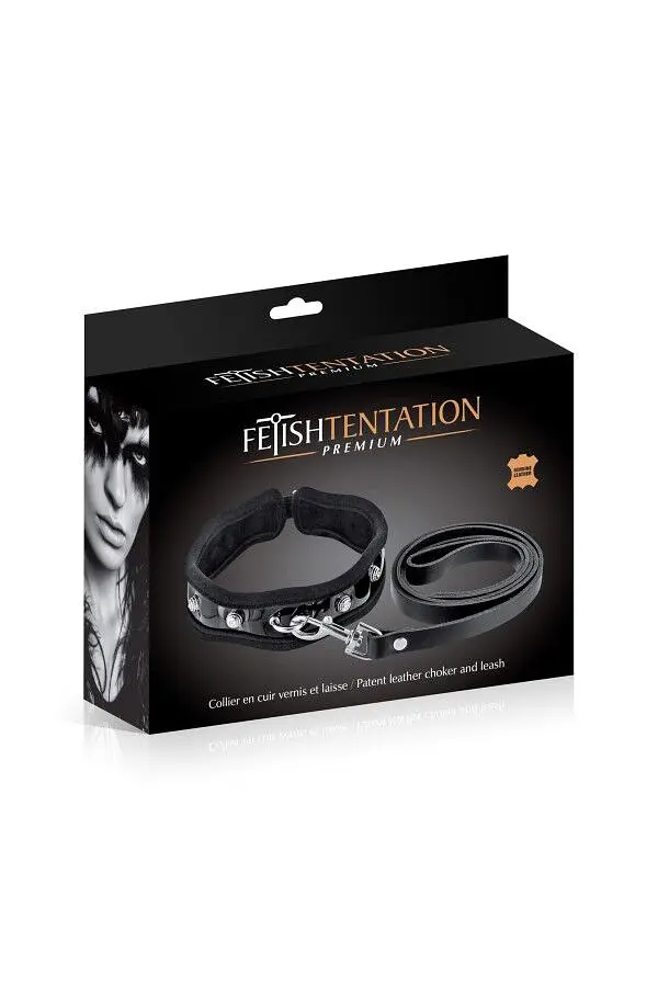 Повідець із нашийником Fetish Tentation Premium Patent Leather Choker & Leash - фото 4
