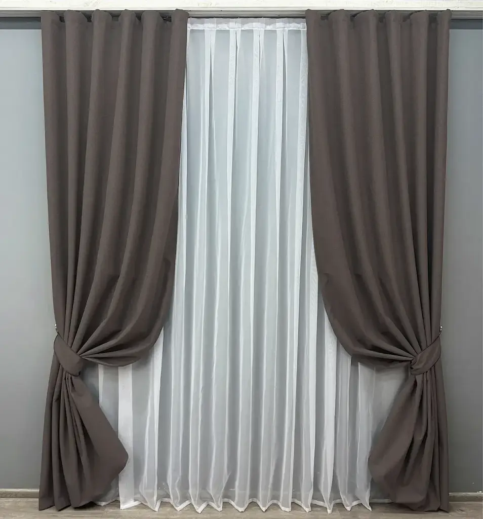 Комплект штор VR-Textil лен блэкаут 2 шт 100x270 см серо-коричневый (1722ш) - фото 2