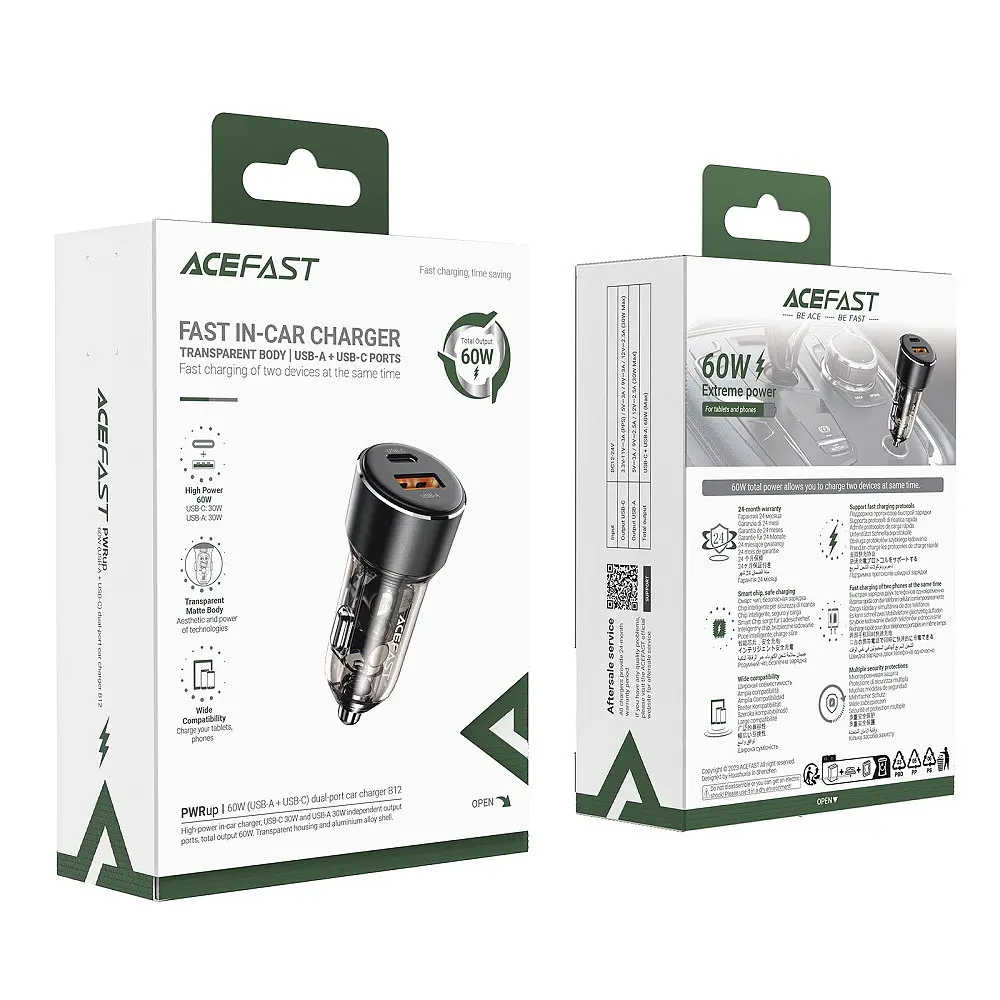 Автомобільний зарядний пристрій ACEFAST B12 60W (USB-A+USB-C) dual-port car charger чорний - фото 2