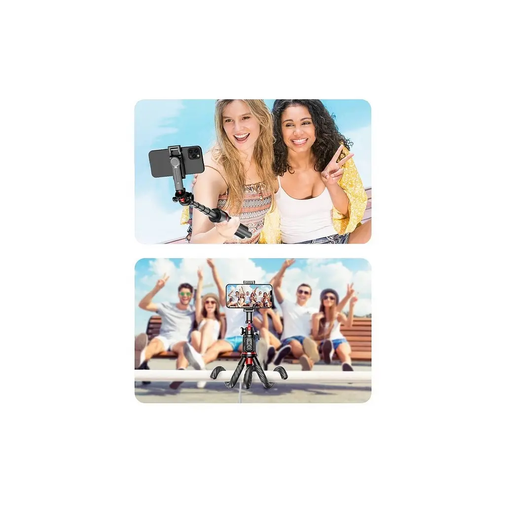 Штатив RTAKO C03 Octopus Extendable Tripod Selfie Stick (with Detachable Phone Holder) Black (6942063212416) - фото 3