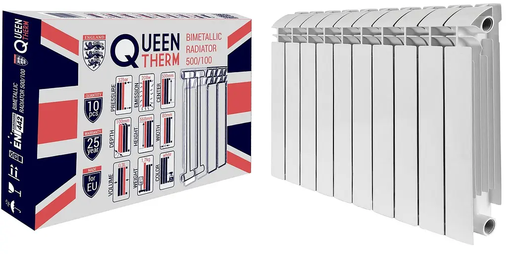 Радіатор біметалевий секційний Queen Therm 500/100 (кратно 10), Білий - фото 2