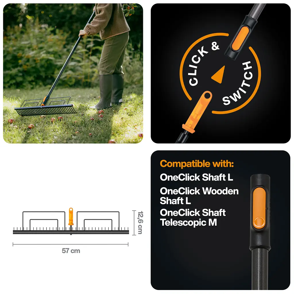 Граблі сталеві для очищення газонів Fiskars OneClick 57 см (1080680) - фото 2