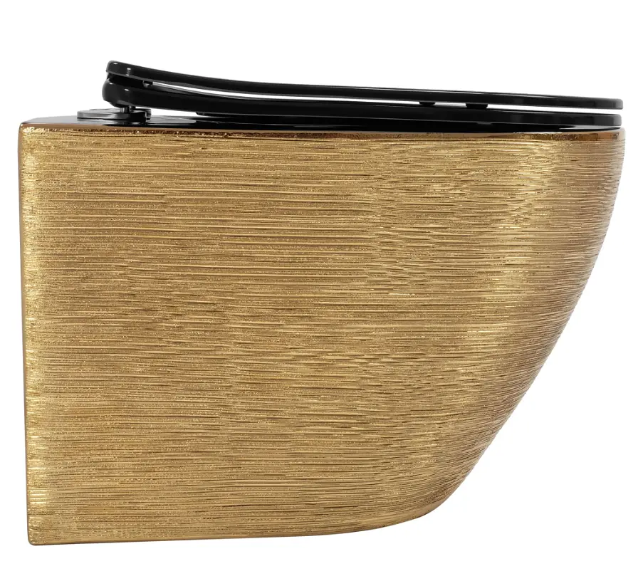 Підвісний унітаз Rea Carlo Tornado безободковий 49x36 см black з оздобленням brushed gold REA-C4330 - фото 5