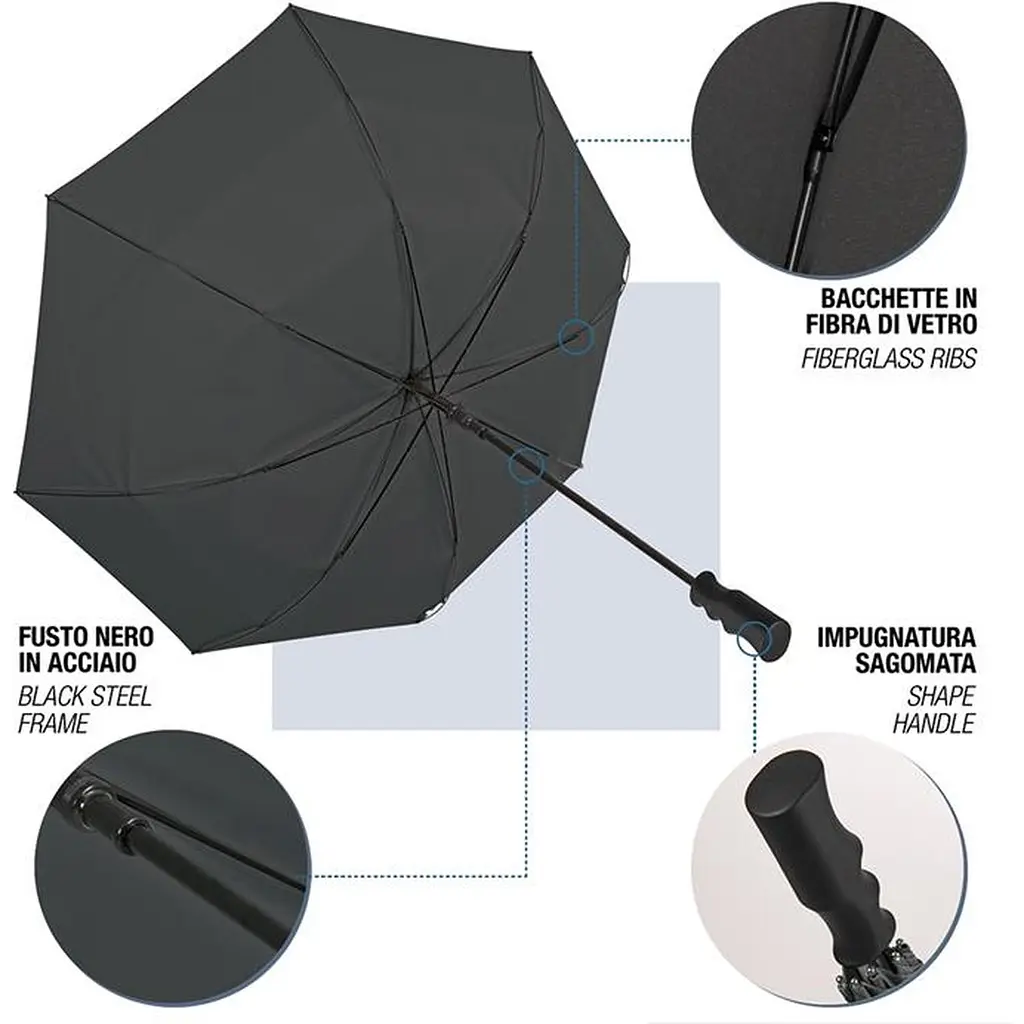 Зонт-трость Perletti Golf XXL с системой антивитер черный (P96020-01) - фото 6