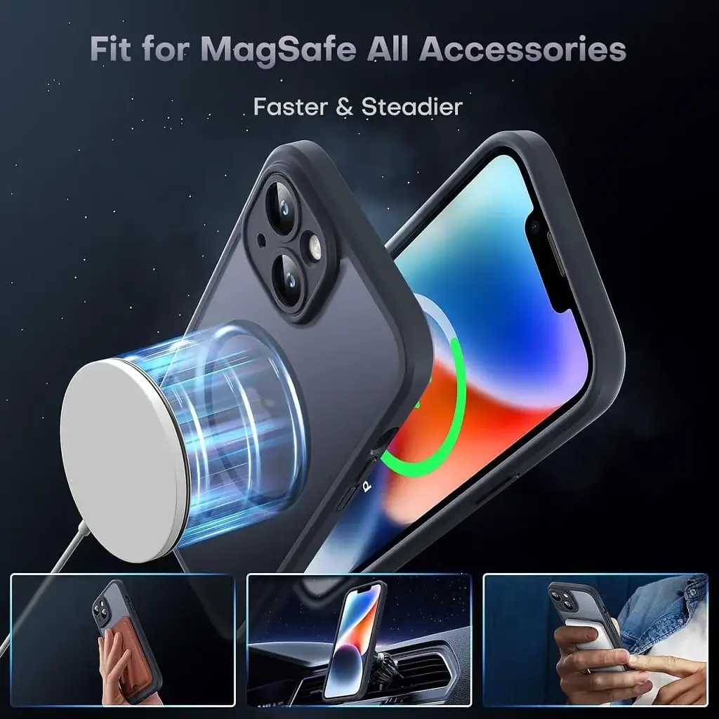 Магнітний чохол TOCOL для iPhone 14 та 2 захисні скла з підтримкою MagSafe протиударний з захистом камери чорний матовий (SKU-056) - фото 4