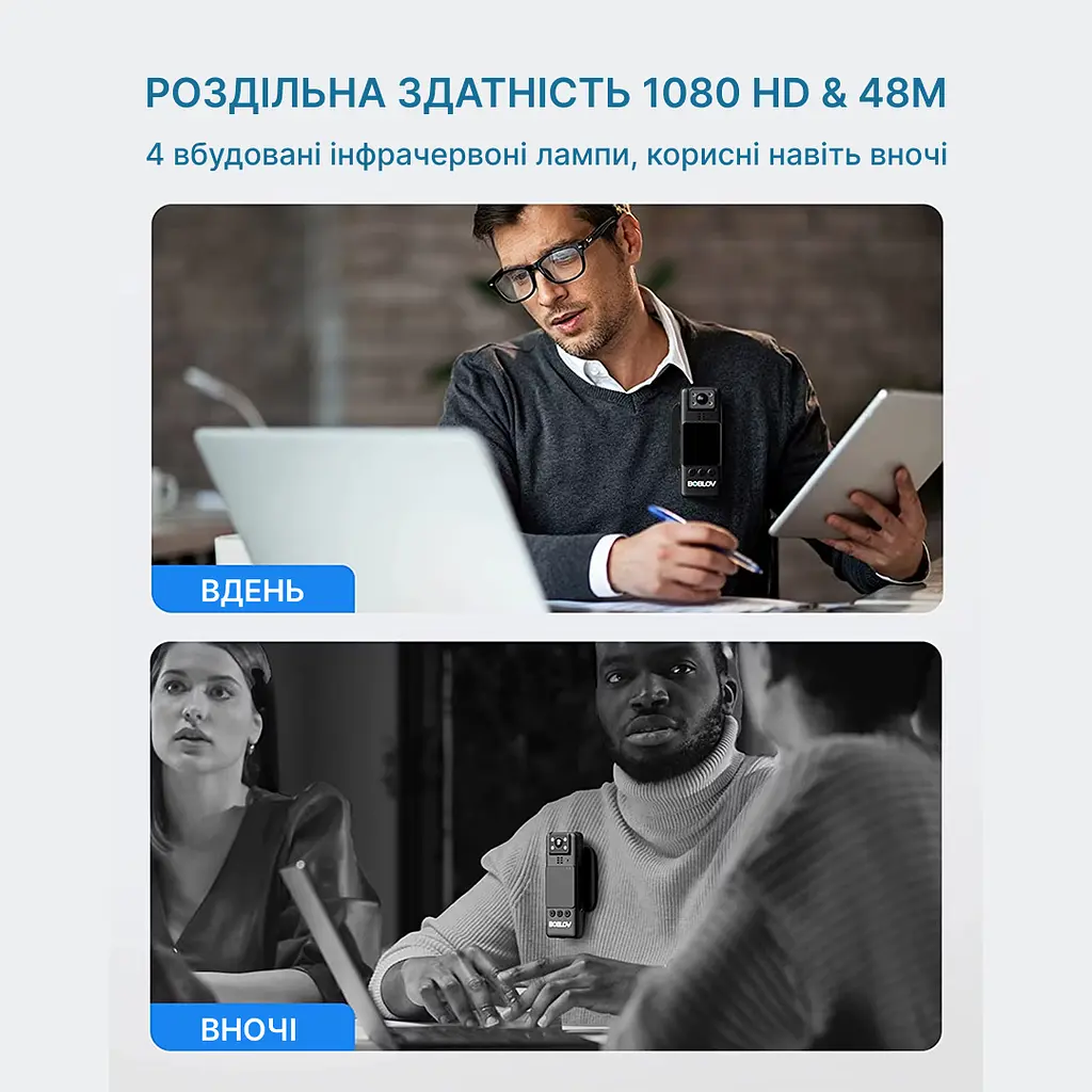 Нагрудний відеореєстратор BOBLOV A23 1080p з диктофоном, поворотним об'єктивом, дисплеєм, кутом огляду 120° - фото 4