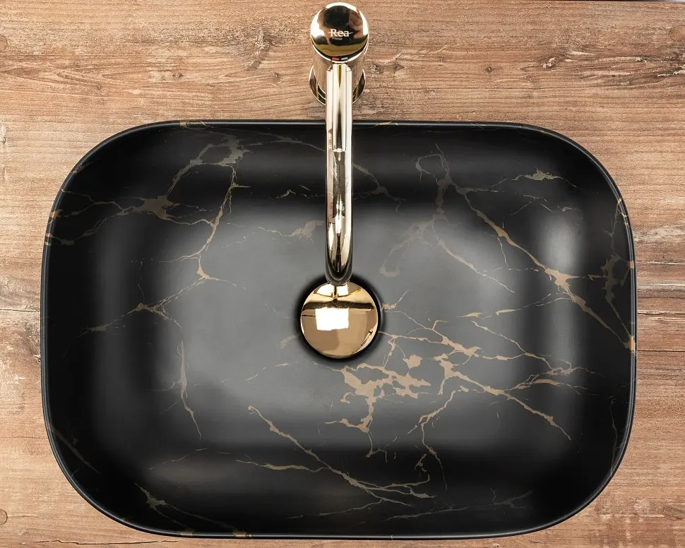 Умивальник Rea Belinda 33,5x46,5 black marble matt (REA-U8908), Матова - фото 4