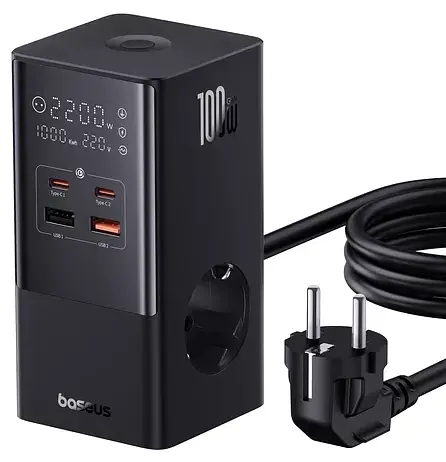 Мережевий зарядний пристрій Baseus Power Combo Tower Power Strip 2AC+2USB+2Type-C 100 W 1.5m E00023609113-00 Black - фото 2