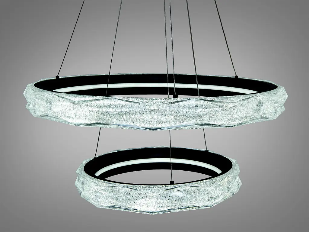 Стильна підвісна LED-люстра для кафе Diasha 583-600+400BK чорна, 2 кільця, 152Вт, 60 см, 15-21m² - фото 3