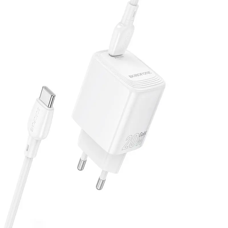 Сетевое зарядное устройство с кабелем Borofone BN26 Fuente single-port PD20W charger set (C to C) (EU) белый - фото 3