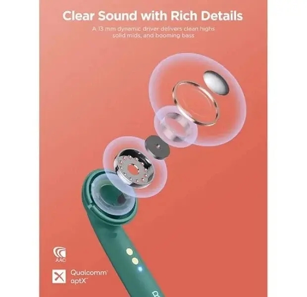 Беспроводные наушники 1MORE Omthing Air Free Pods, BT5.0, ENC, Qi, TWS, 400mAh, 5h, (EO005) green UA UCRF - фото 4