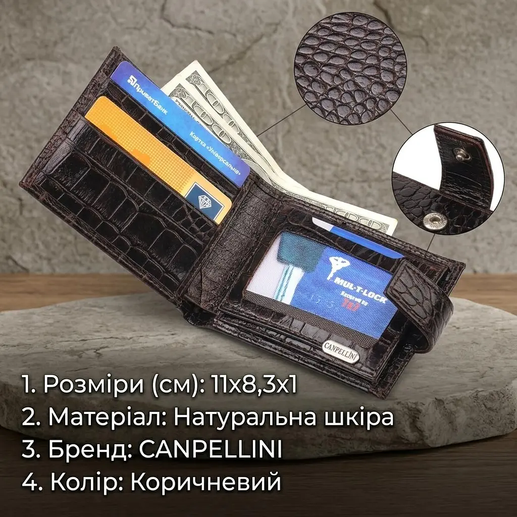 Оригінальний чоловічий гаманець із натуральної фактурної шкіри Canpellini 21513 коричневий - фото 3