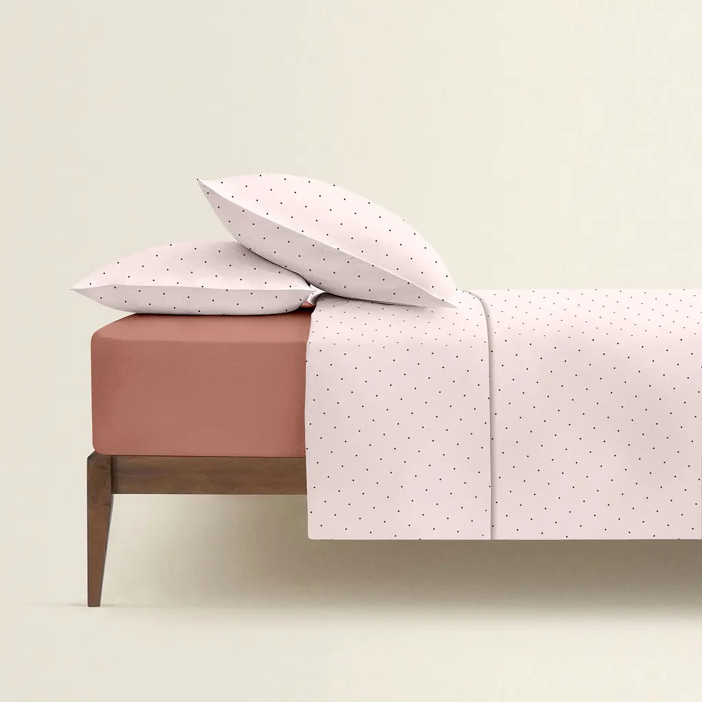 Комплект постільної білизни Cosas євро з простирадлом на резинці MINI DOTS CS26 200 x 220 см (DotsGreyRose_El-101Brick_200) - фото 2