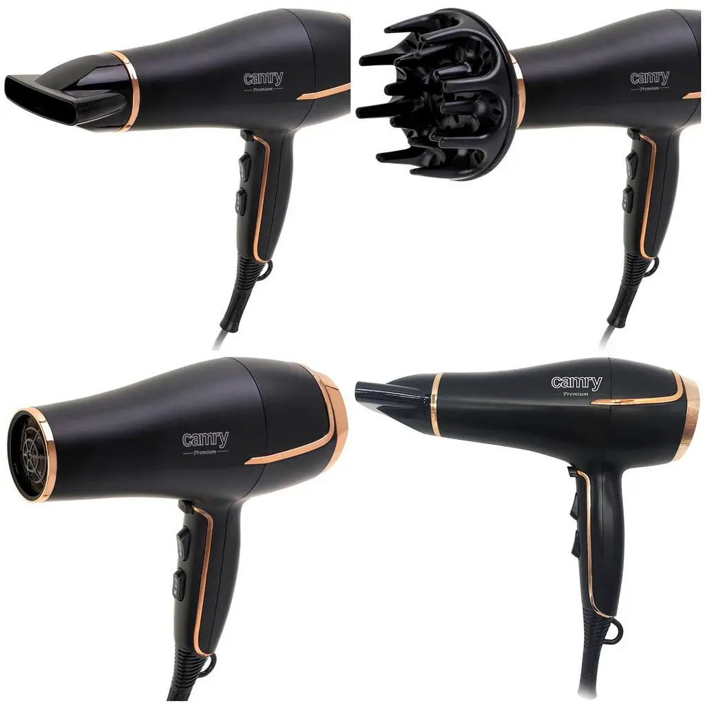 Фен Camry CR 2255, 2200 Вт концентратор дифузор 2 швидкості петля для підвішування 1 шт. чорний (33705-IS) - фото 3