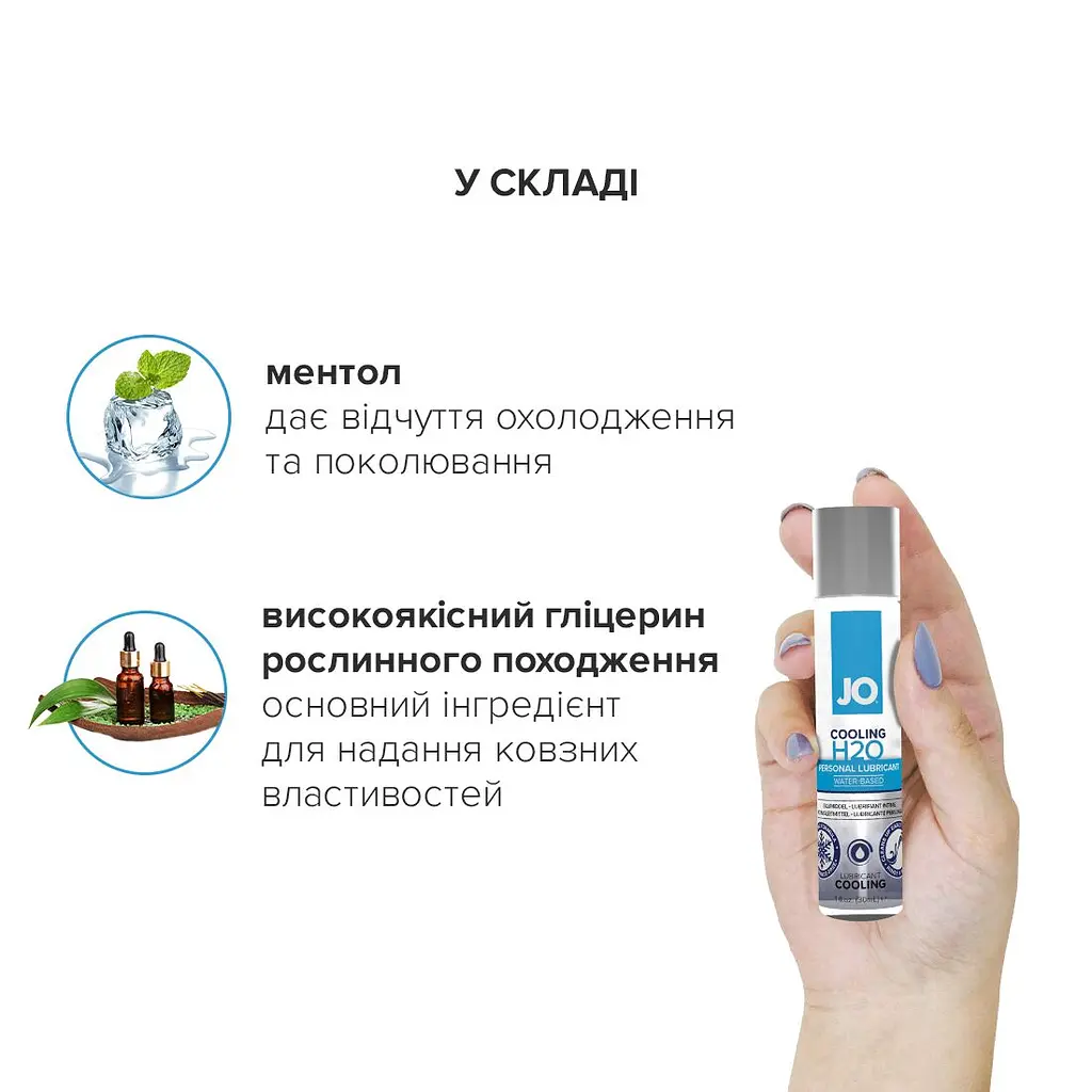 Охолоджувальна змазка на водній основі JO H2O COOLING (30 мл) з ментолом, рослинний гліцерин - фото 4