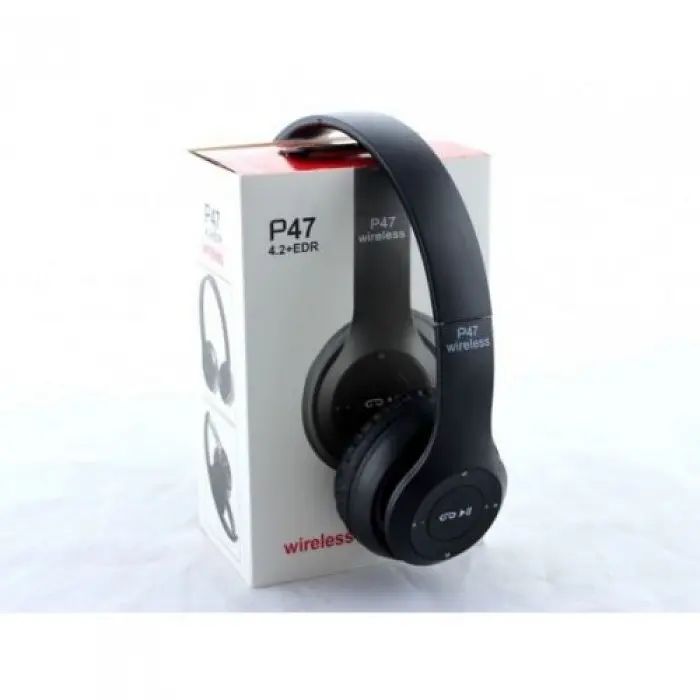 Беспроводные наушники P-47 Bluetooth + MicroSD + FM Радио чёрные - фото 2