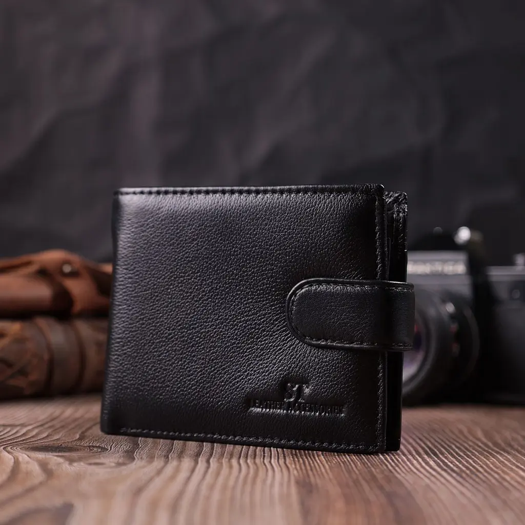 Горизонтальний гаманець середнього розміру з натуральної шкіри ST Leather 22454 чорний - фото 9