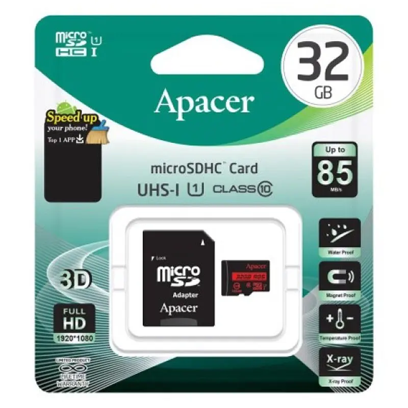 Карта пам'яті Apacer microSDHC (UHS-1) 32Gb class 10 V10 A1 R100MB/s + SD adapter Black - фото 2