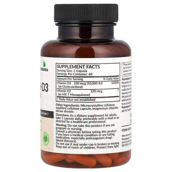 Вітамін D3 + K-2 Vitamin K2 + D3 10.000IU/120mcg Extra Strength 60 капсул Futurebiotics vit0006376 - фото 2