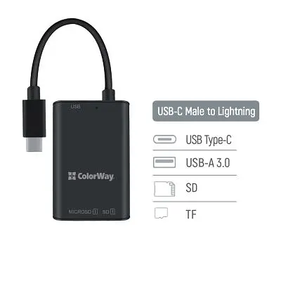 Зчитувач флеш-карт ColorWay USB-C to USB 3.0/SD/MicroSD (CW-CR-02) - фото 5