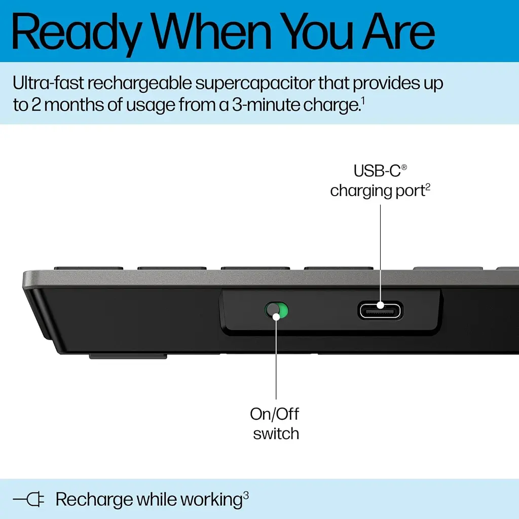 Клавіатура HP 720 Multi-Device Rechargeable Wireless/Bluetooth UA Black (9T5B1AA) - фото 3