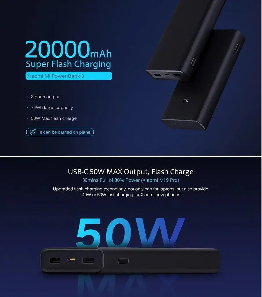 Внешний аккумулятор Xiaomi Mi 20000mAh 50W PB200SZM черный - фото 7