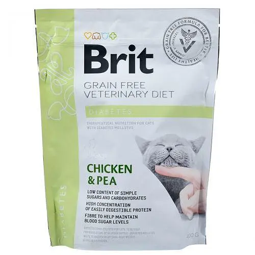 Сухий корм Brit GF VetDiets Cat Diabetes для кішок, у разі цукрового діабету, з куркою та горохом, 400 г - фото 3