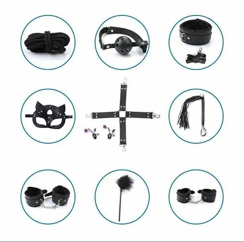 Набор для BDSM 10 элементов бандажа для таинственных игр Черный K000474 - фото 2