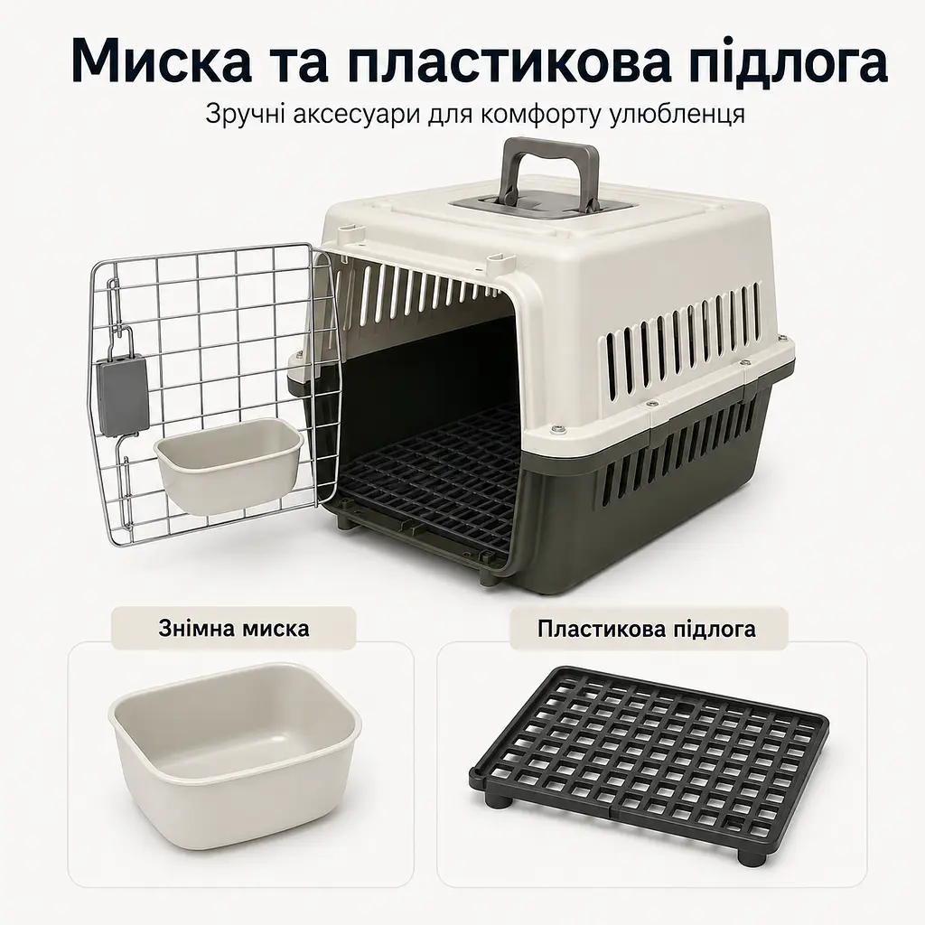 Переноска для котів та собак до 12 кг 48×32×30 з комплектом (підвісна миска та внутрішній та зовнішній вкладишем) KT8002020 - фото 6