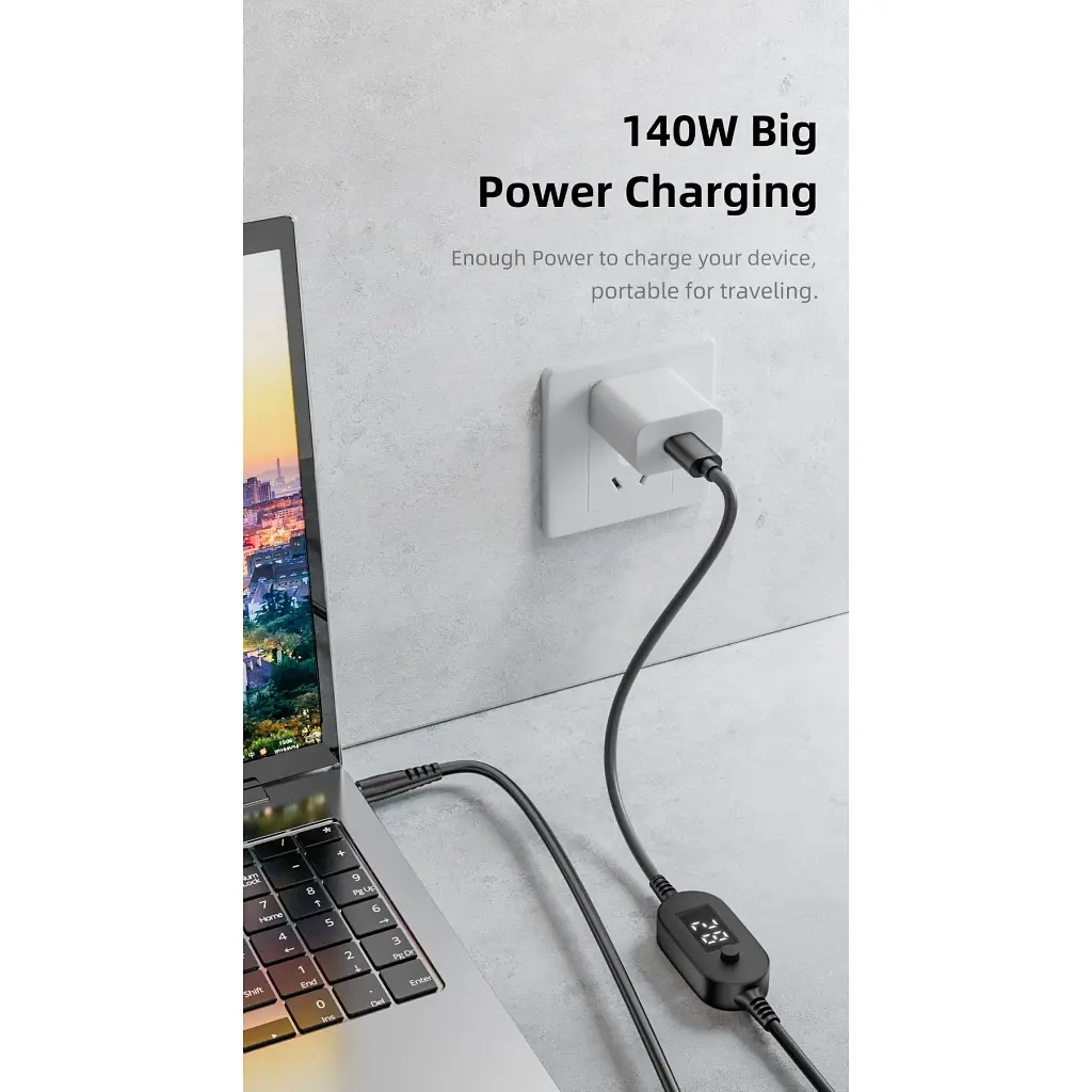 Кабель живлення USB-C to DC 5.5x2.5mm 1.0m 5V/9V/12V/15V/20V/28V 140W black XoKo (XK-K695) - фото 5