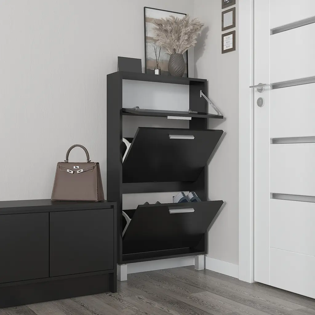 Полиця для взуття Flamecame підлогова на 3 шухляди з ДСП F-159 Чорний - фото 2