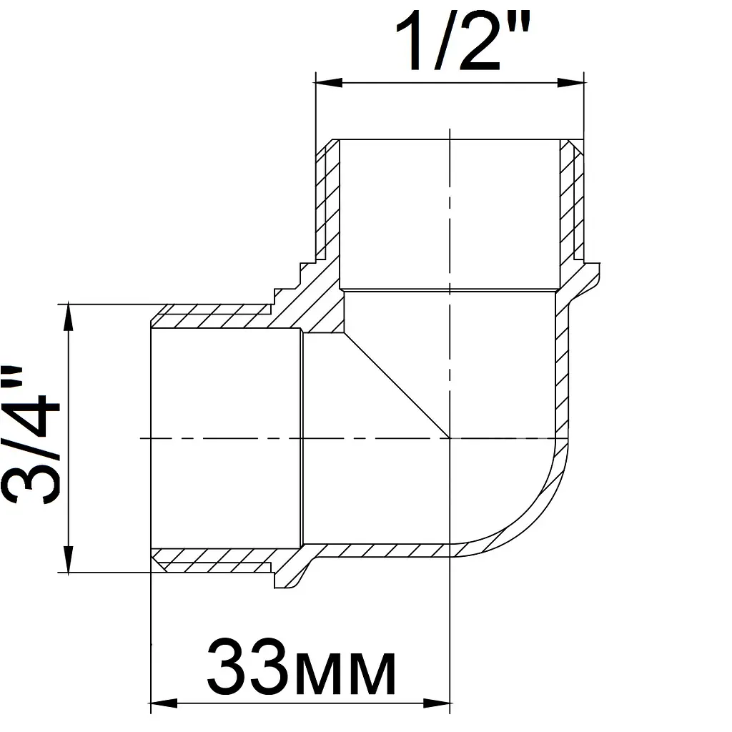 Кутник редукційний латунний 3/4″ЗР х 1/2″ЗР ливарний 1010Б 000011656 - фото 4