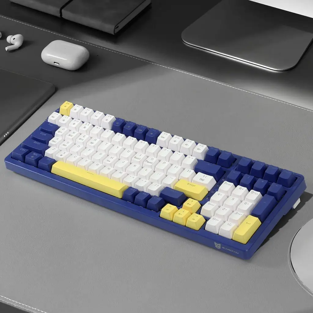 Механічна бездротова клавіатура Qisan USB Дротова клавіатура для гри Ледяно-блакитна світлодіодна клавіатура з підсвічуванням - фото 3