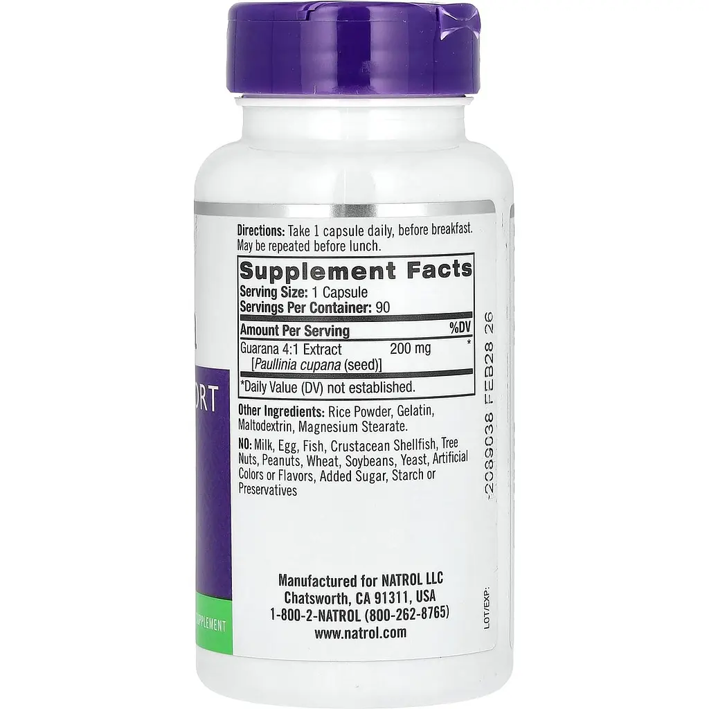 Натуральная добавка Natrol Energy Support Guarana 200 мг 90 капсул - фото 2