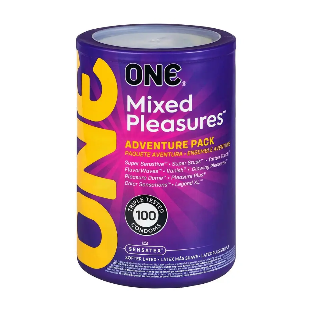 Набір презервативів ONE Mixed Pleasures, 100 шт, 10 видів, паковання-тубус