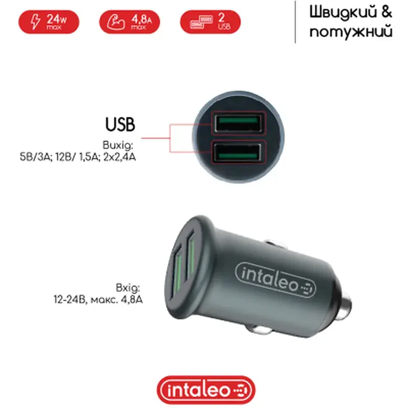 Зарядний пристрій Intaleo CCG482 (2USB4,8A) (1283126521553) - фото 3