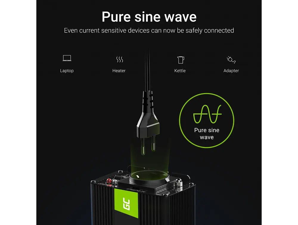 Преобразователь напряжения инвертор Green Cell 12V на 230V 300W/600W Чистый синус (INV05DE) - фото 7