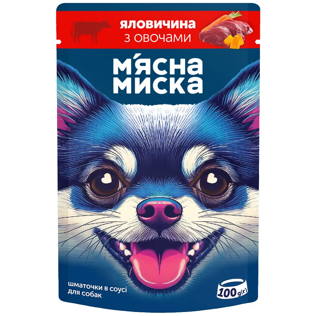 Набір вологого корму для дорослих собак М'ясна Миска з яловичиною та овочами шматочки в соусі 24 шт x 100 г - фото 2