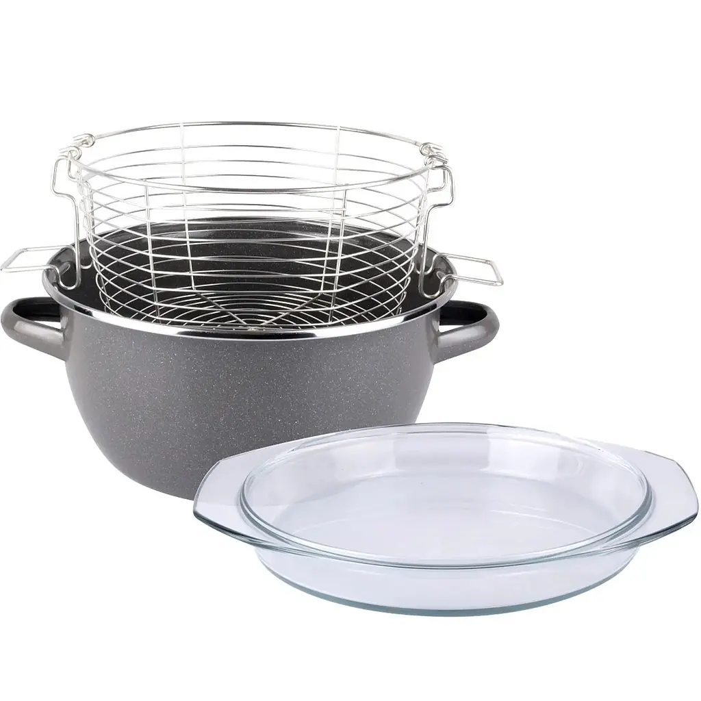 Каструля з фритюрницею Vitrinor K2, з кришкою, сіра, 24 см, 5,2 л (2111184)