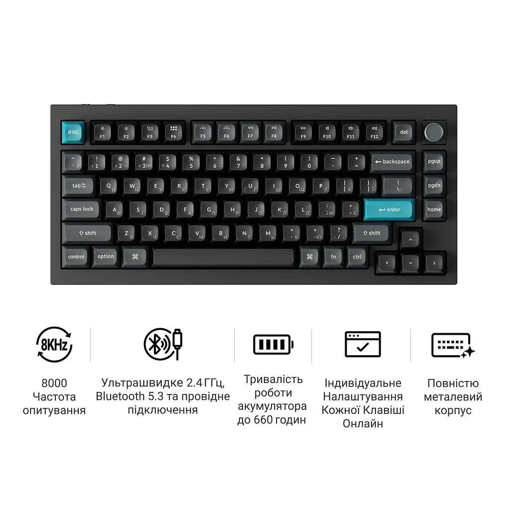 Клавіатура бездротова Keychron Q1 Ultra Keychron Red Switch Black RGB (Q1U-M1-UA) - фото 8