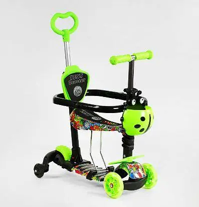 Самокат 5в1 зеленый с бортиками и дополнительными колесами LS-04588 Best Scooter PU колеса со светом, в коробке - фото 2