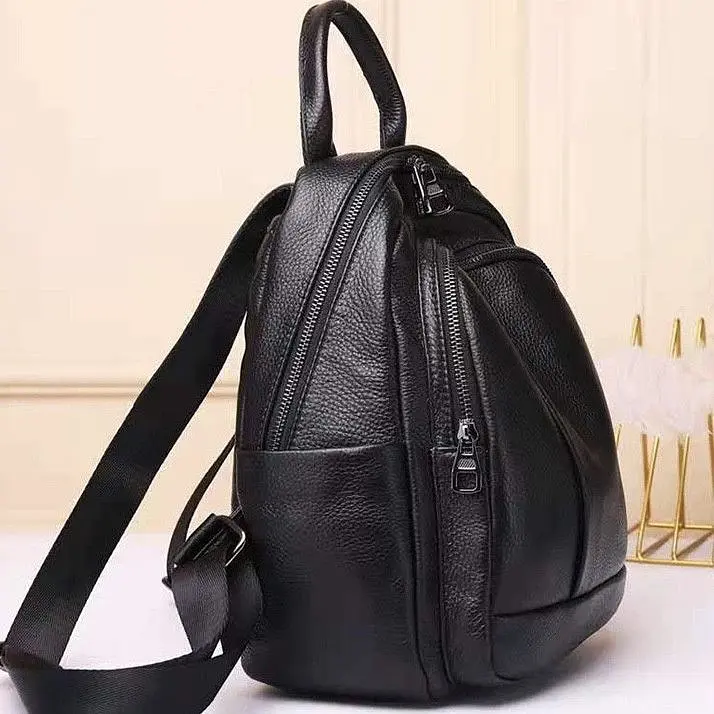 Шкіряний жіночий міський рюкзак на блискавці чорний 85271 Tiding Bag - фото 4