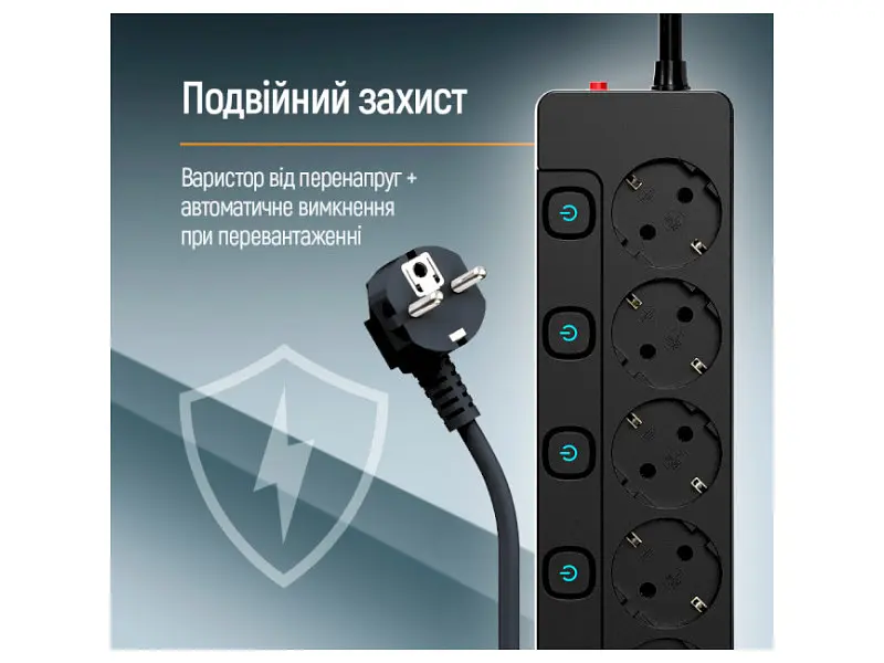 Мережевий фільтр-подовжувач ColorWay 2 м Black (CW-PSEA52SBK) - фото 7