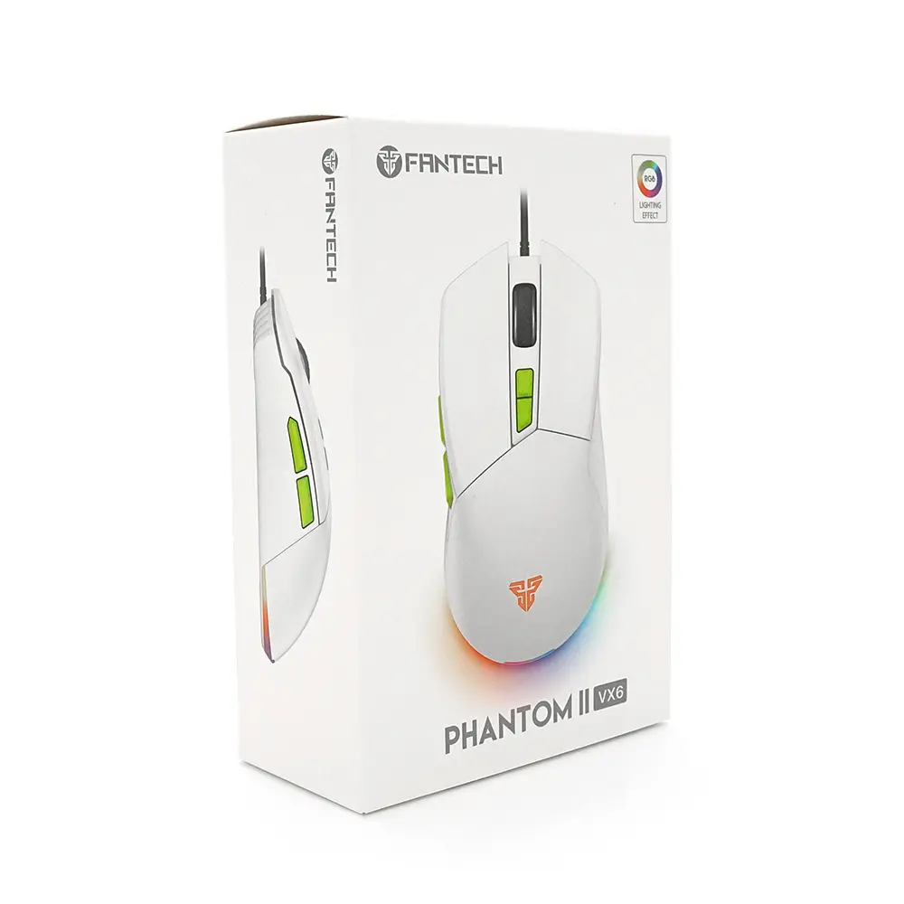 Ігрова миша провідна PHANTOM II VX6, 7 кнопок, 400-7200 DPI, Led Lighting RGB, 1,8м, Windows XP/Vista/Win7/8/10/11 Mac OS X, White, COLOR BOX - фото 3