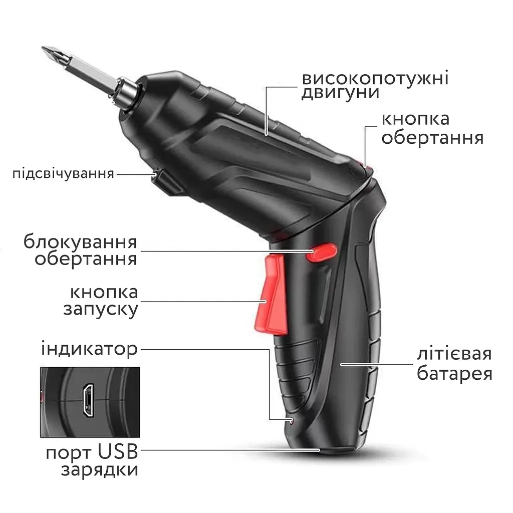Електрична викрутка трансформер, 48 елементів, міні-шуруповерт - фото 6