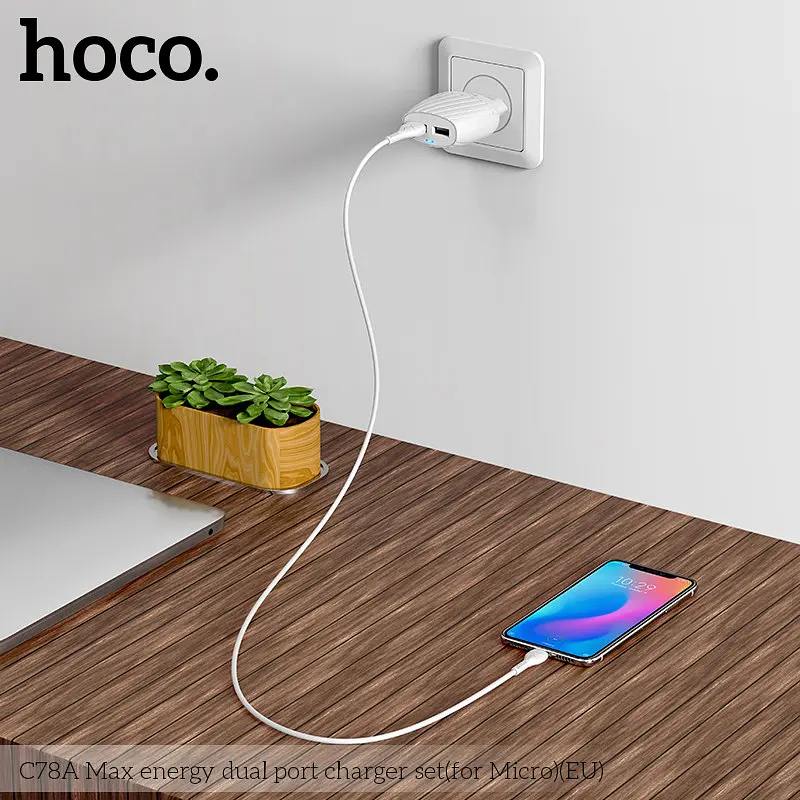 Блок мережевий адаптер живлення HOCO C78A Max energy набір із кабелем Micro USB білий - фото 5