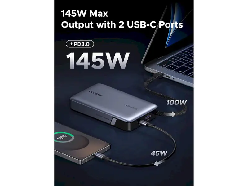 Зовнішній акумулятор (Power Bank) UGREEN PB551 20000mAh 145W Grey (55992) - фото 9