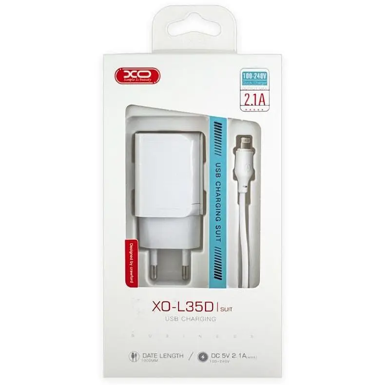 Сетевое зарядное устройство XO L35D 2.1A/2USB Lightning Cable White - фото 2